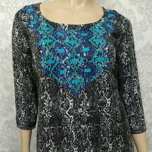 Ecote Urban Outfitters Grey Snake Print Boho Embroidered Mini Dress size S - Picture 2 of 8